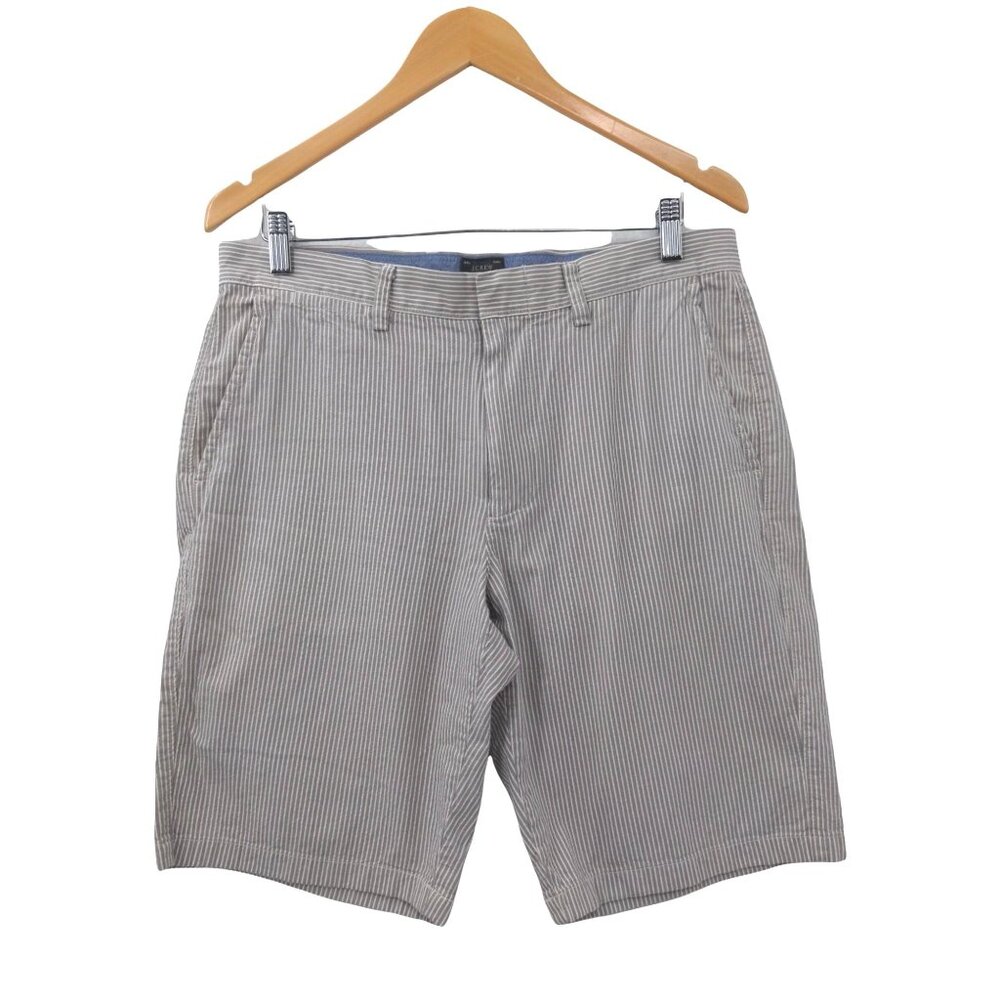 J Crew Club Chino Shorts Mens 32 Gray White Stripe Flat Front Preppy Classic